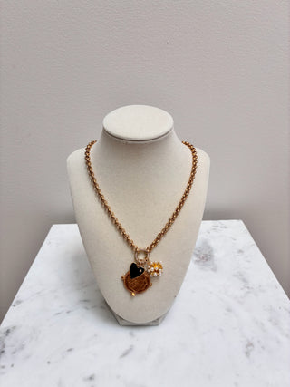 Coin gold charm heart necklace