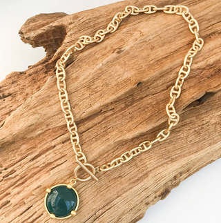 Gemstone Pendant on Helix Necklace in Emerald