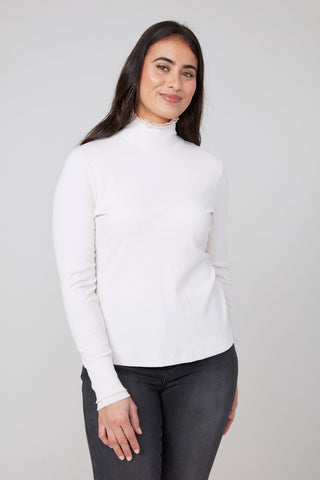 Ruffled Mock Neck Sweater in White
