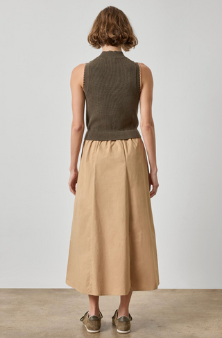 Mixed Media Mock Neck Dress in Olive