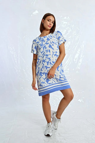 Polly Printed T-Shirt Dress in Blue Holbox