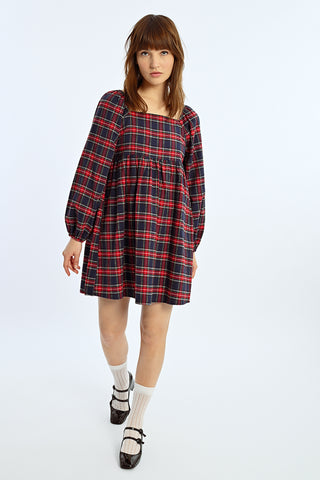 Plaid Mini Dress in Navy/Red