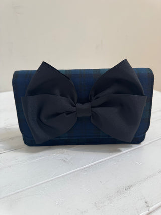 Blue Ruby Plaid Clutch with Black Bow