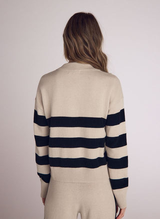 Stripe Placket Pullover Sweater in Oat & Black