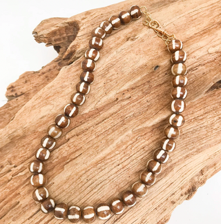 Tan Bone Striped Tribal Necklace
