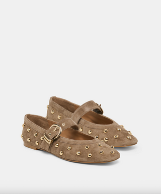 Mikel Stud Ballet Flat in Olive Suede