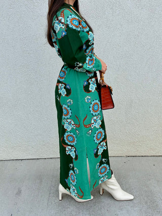 Riley Caftan in Teal Floral