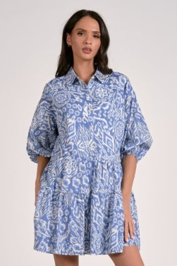3/4 Sleeve Collared Dress in Blue Acorn