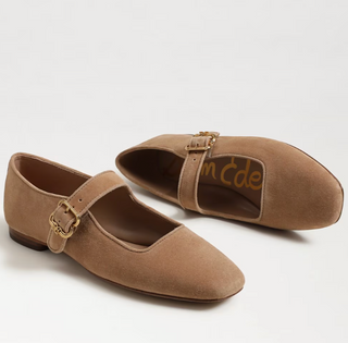 Michaela Mary Jane Flat in Cyrpus Tan Suede