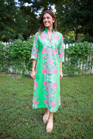 Green and pink floral maxi dress
