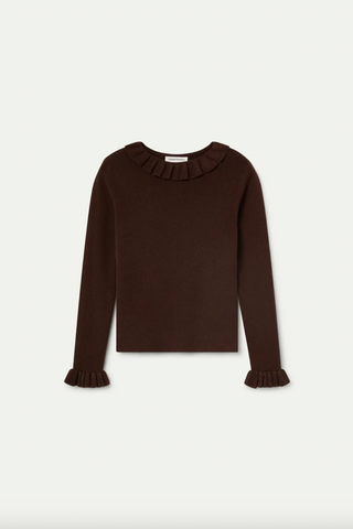 Brown Knit Ruffle Top