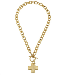 20" Gold Front Toggle Cross Necklace