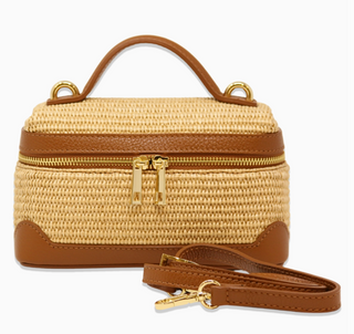 Camel Woven Top-Handle Beach Bag
