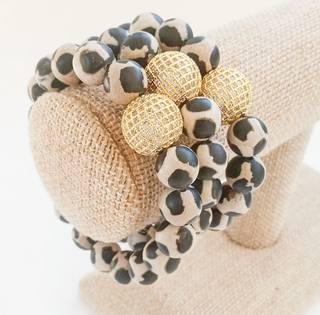 Gemstone Pave Ball Bracelets in Black Giraffe