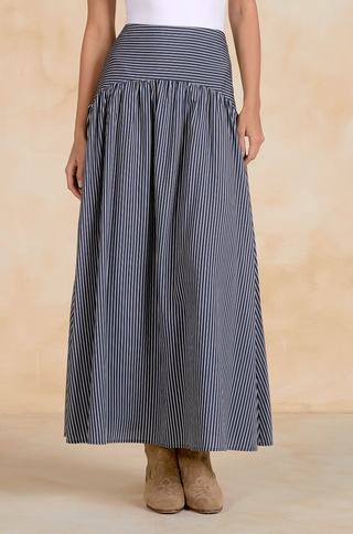 Blue Stripe Drop Waist Maxi Skirt