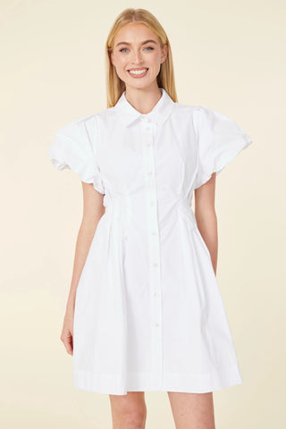 Poplin Statement Sleeve Dress in White