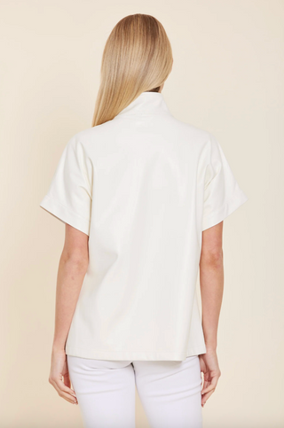 Faux Leather Zip Up Top in Creme