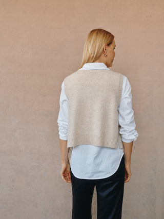Side Tie Vest in Ivory Oat