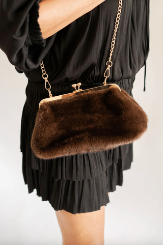 Sarah Faux Fur Clutch in Brown