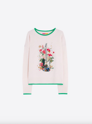 Guitar Embroidered Knitwear in Ecru