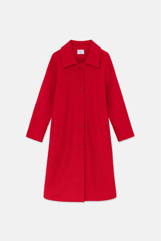 Lapel Collar Midi Coat in Red