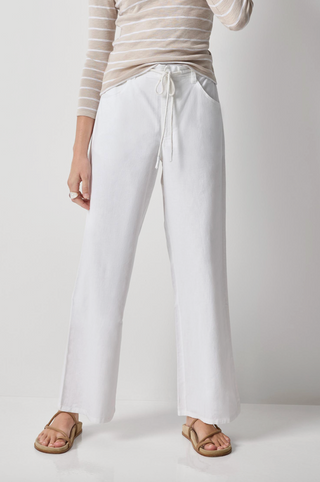 Linen Blend Straight Leg Pant in White