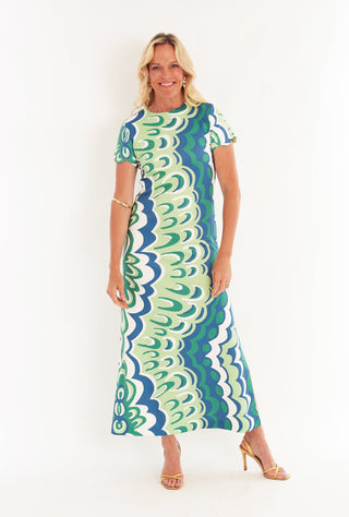 Maxi Dress in Green and Blue Print