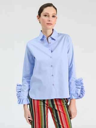 Long Ruffle Shirt in Blue