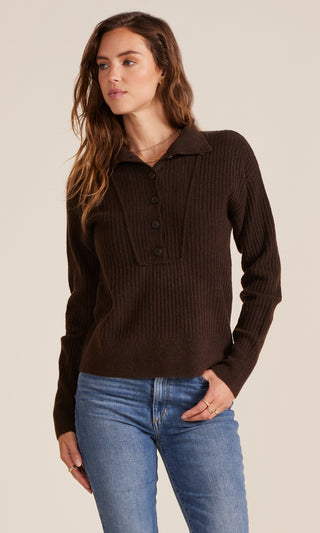 Henley Chocolate Brown Ribbed Sweater