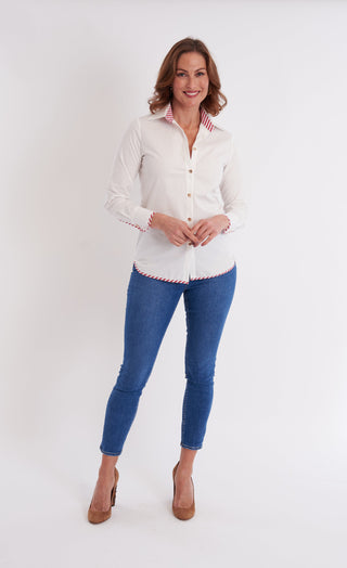 Bryson Button Down in White/Mulberry Stripe
