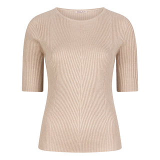 Short Sleeve Wool Sweater in Taupe