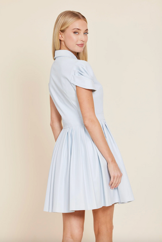 Vegan Leather Skate Dress in Light Blue