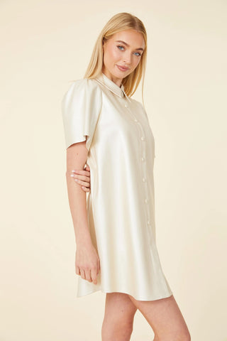 Metallic Short Sleeve Dress in Pearl