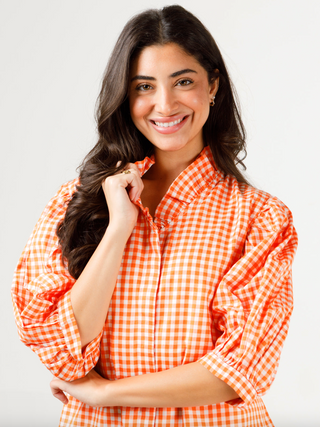 Laura Top in Orange/White Gingham