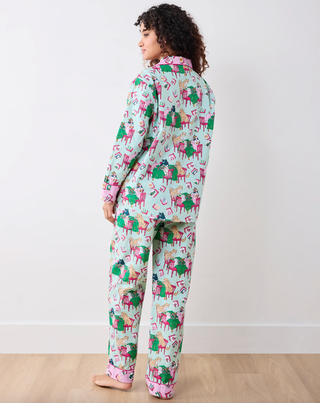Mahjong Menagerie Long PJ Set in Pale Jade