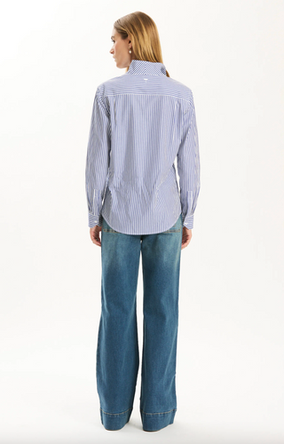 Natalie Cotton Striped Shirt in Cobalt