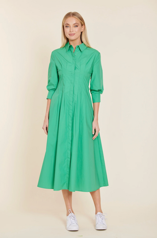 Poplin 3/4 Sleeve Maxi Dress in Green