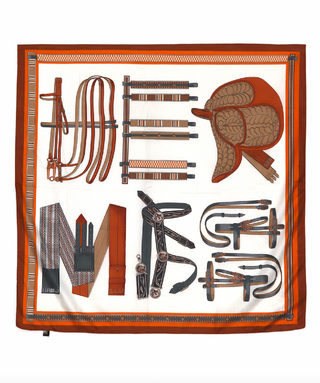 Multi Belt Print Twill Scarf in Orange/Brown