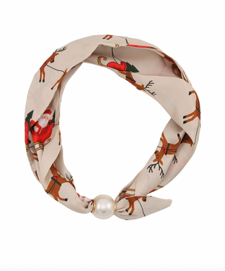 Christmas Theme w/Pearl Scarf Necklace in Beige/Santa
