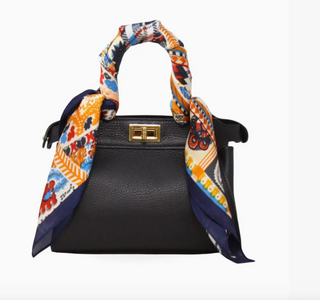 Navy Genuine Italian Leather Bag with Scarf
