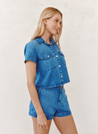 Short Sleeve Flap Pocket Shirt in Spring Horizon Wash