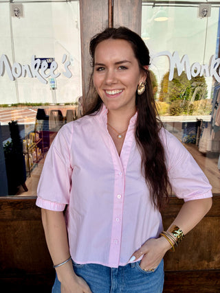 Short Sleeve V-Neck Top in Pink