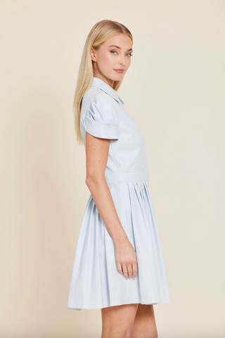 Vegan Leather Skate Dress in Light Blue
