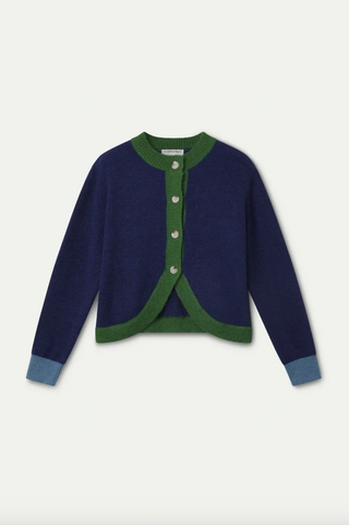 Blue and Green Two Tone Knit Cardigan