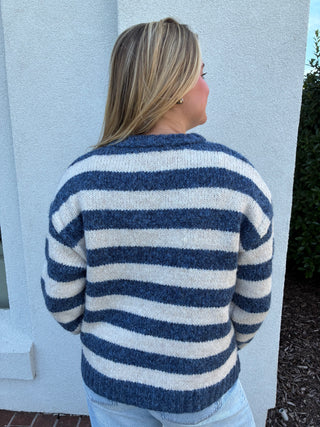Knitted sweater with Navy & White Stripes