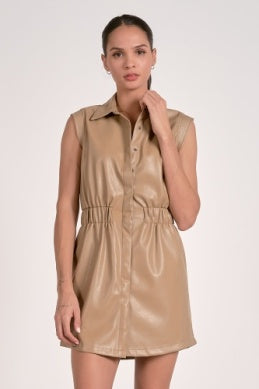 Sleeveless Faux Leather Dress in Macciato