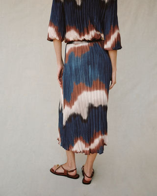 Pleated Skirt with Tie in Midnight Tides Print