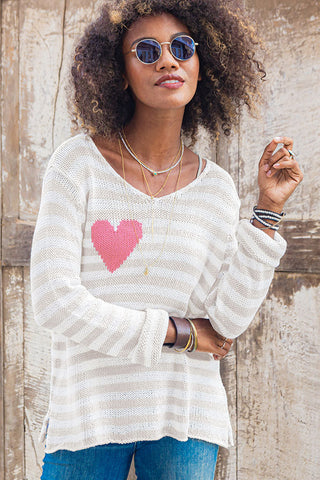 Eloise Heart V-Neck in Blush Champagne Stripe