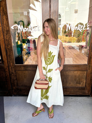 Tie Stripe Maxi Dress in White/Green