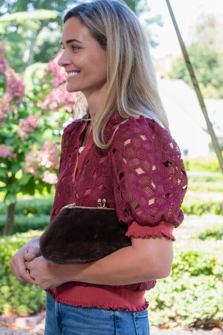 Sarah Faux Fur Clutch in Brown